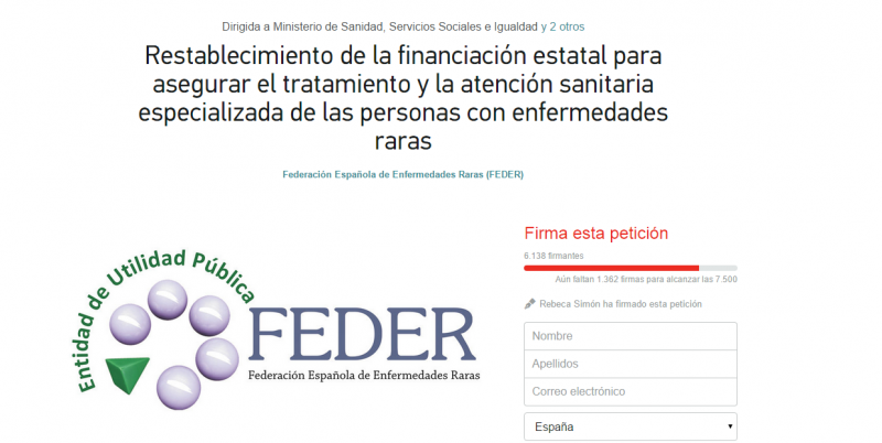 Petición _ Restablecimiento de la financiación estatal para asegurar el tratamiento y la atención sanitaria especializada de las personas con enfermedades raras